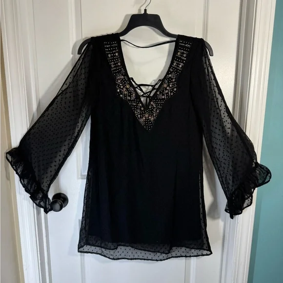 Rock & Roll Cowgirl Black Sheer Lace Blouse - Picture 1 of 3